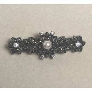 Judith Jack JJ Sterling Silver Marcasite Brooch Pin Pendant Clear Stones Pearl